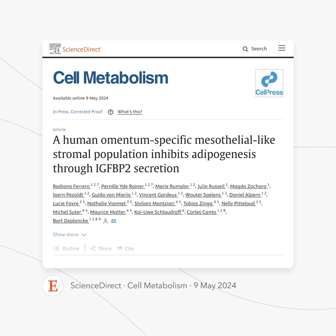 Capture d'écran de la nouvelle publication dans la revue “Science Direct” à propos du traitement de l'obésité, réalisée par l'équipe de l'EPFL et le Dr. Schlaudraff