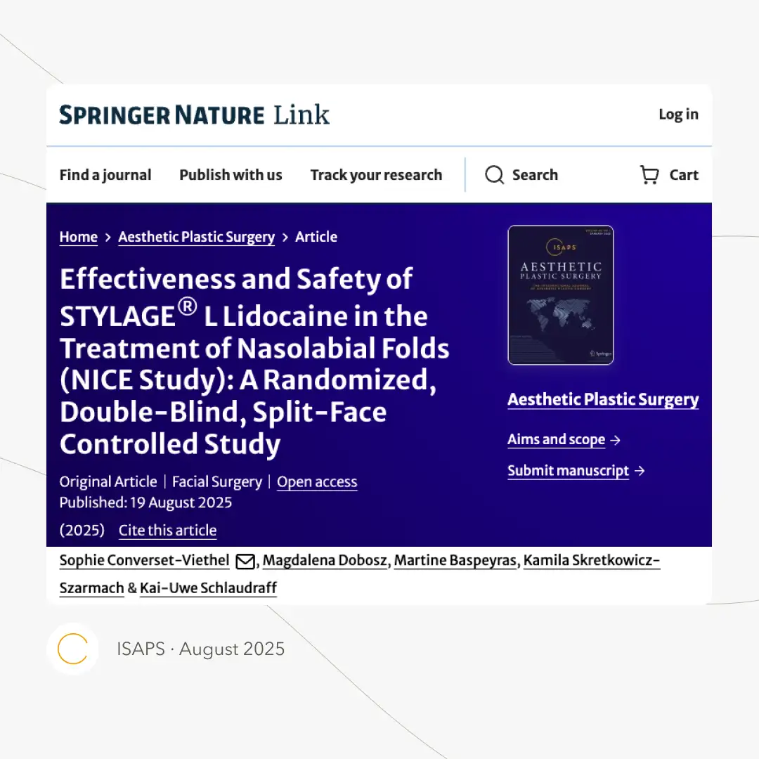 Image illustrant l'article du Dr Schlaudraff à Genève sur le traitements des Traitement des rides nasogéniennes, publié dans "Aesthetic Plastic Surgery" de l'ISAPS
